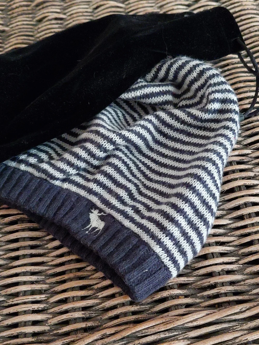 Vintage Abercrombie & Fitch Navy/White Striped Slouch Beanie